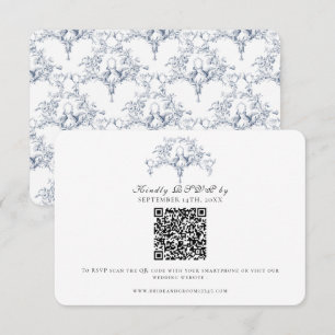 Elegant RSVP Navy Blue n White French Toile Doves Card