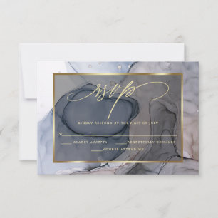 Elegant RSVP Plum Dusty Blue Marble Ink