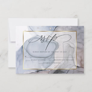 Elegant RSVP Plum Dusty Blue Marble Ink  Card