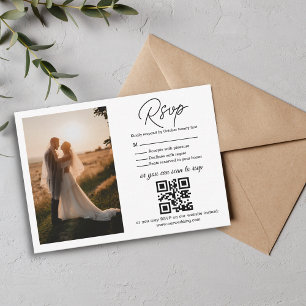 elegant  rsvp qr code minimalist wedding photo card