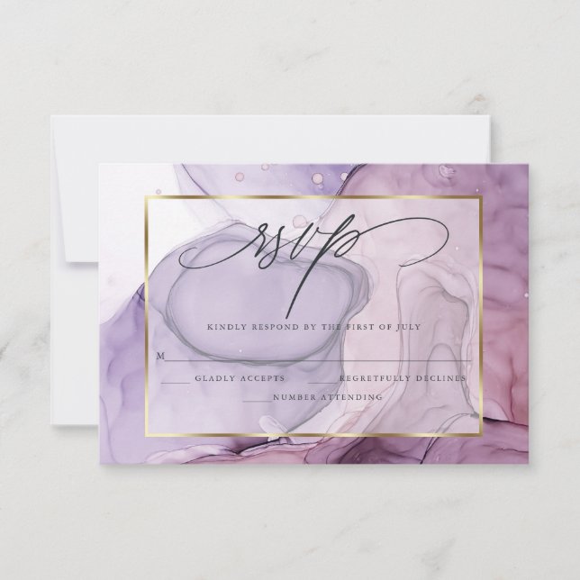 Elegant RSVP Rose Amethyst  Marble Ink (Front)