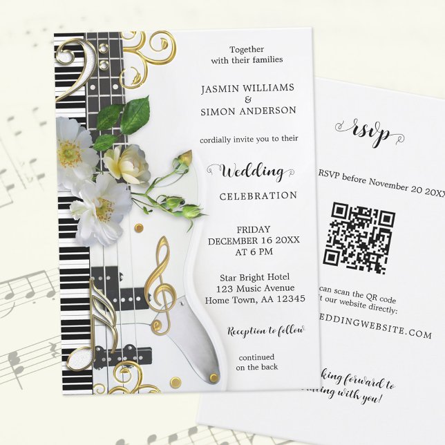 Elegant RSVP Rose Music Themed Wedding Invitation (Creator Uploaded)