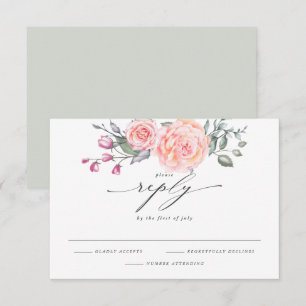 Elegant RSVP Rustic Watercolor Cottage Pink Roses Card