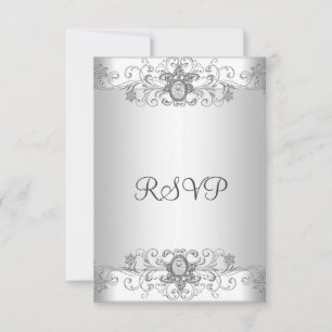 Elegant RSVP Silver White Diamond Card