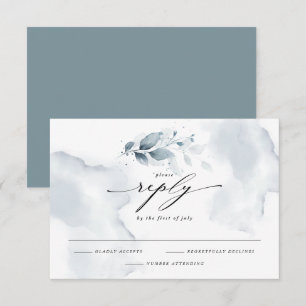 Elegant RSVP Watercolor Foliage Dusty Teal Card