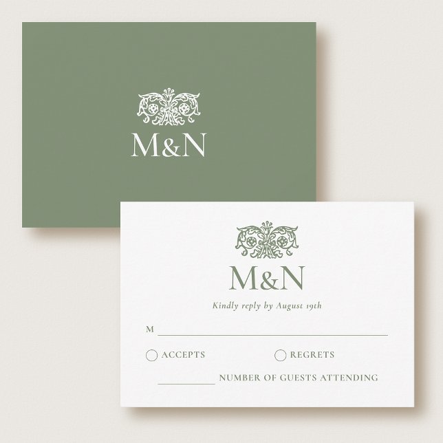 Elegant RSVP Wedding Monogram Green Enclosure Card (Creator Uploaded)