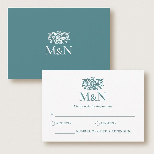 Elegant RSVP Wedding Monogram Teal Enclosure Card (Creator Uploaded)