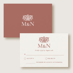 Elegant RSVP Wedding Monogram Terracotta Enclosure Card