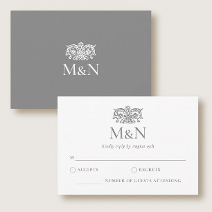 Elegant RSVP Wedding Monogram Vintage Gray White Card