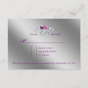 Elegant RSVP Wedding Reply Card Sparkle Purple Lea