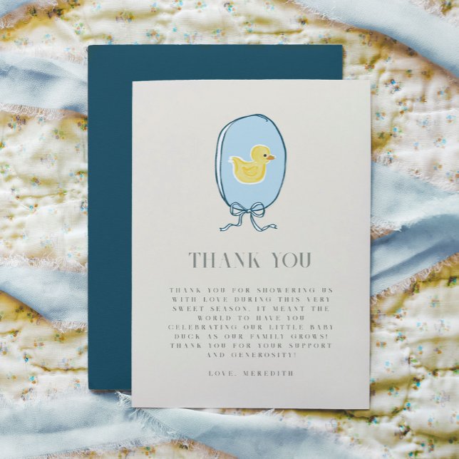 Elegant Rubber Ducky Baby Shower Flat Thank You Card (Elegant meets cute rubber ducky Baby Shower Thank You note cards with chic typography.)