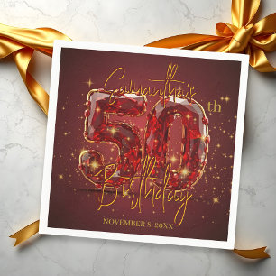 Elegant Ruby and Gold 50th Birthday Celebration Napkin