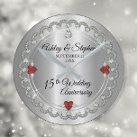 Elegant Ruby | Diamonds 15th Wedding Anniversary<br><div class="desc">Opulent elegance frames this 15th wedding anniversary design in a unique scalloped diamond design with centre teardrop diamond with heart-shaped ruby accents and faux added sparkles on a silver-tone gradient. Please note that all embellishments are printed and are only made to appear as real as possible in a flat, printed...</div>