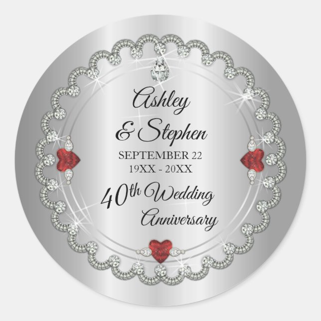Elegant Ruby | Diamonds 40th Wedding Anniversary   Classic Round Sticker (Front)