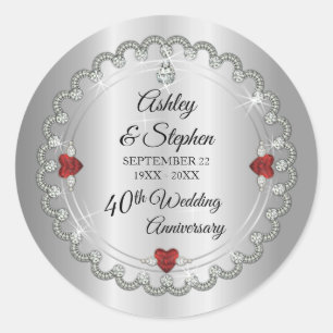 Elegant Ruby   Diamonds 40th Wedding Anniversary   Classic Round Sticker