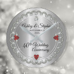 Elegant Ruby | Diamonds 40th Wedding Anniversary Large Clock<br><div class="desc">Opulent elegance frames this 40th wedding anniversary design in a unique scalloped diamond design with centre teardrop diamond with heart-shaped ruby accents and faux added sparkles on a silver-tone gradient. Please note that all embellishments are printed and are only made to appear as real as possible in a flat, printed...</div>