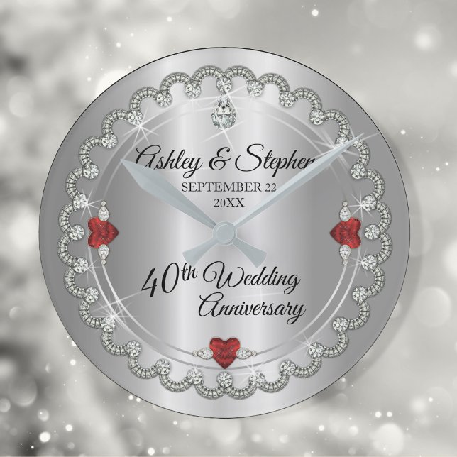 Elegant Ruby | Diamonds 40th Wedding Anniversary Large Clock (Creator Uploaded)