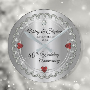 Elegant Ruby   Diamonds 40th Wedding Anniversary Round Clock