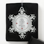 Elegant Ruby | Diamonds 40th Wedding Anniversary  Snowflake Pewter Christmas Ornament<br><div class="desc">Opulent elegance frames this 40th wedding anniversary design in a unique scalloped diamond design with centre teardrop diamond with faux heart-shaped rubies and added faux sparkles on a silver-tone gradient. Please note that all embellishments are printed and are only made to appear as real as possible in a flat, printed...</div>