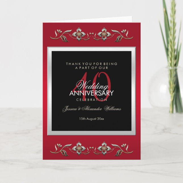 Elegant Ruby Gemstones 40th Wedding Anniversary Card (Front)