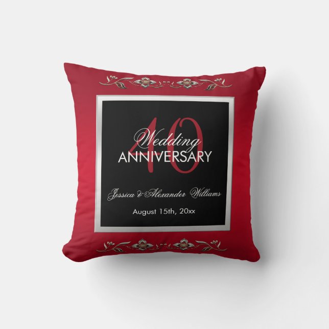 Elegant Ruby Gemstones 40th Wedding Anniversary Cushion (Front)