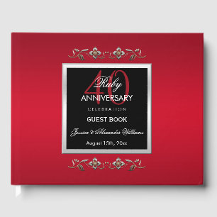 Elegant Ruby Gemstones 40th Wedding Anniversary Guest Book