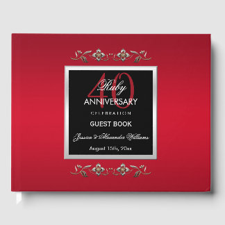 Elegant Ruby Gemstones 40th Wedding Anniversary Guest Book