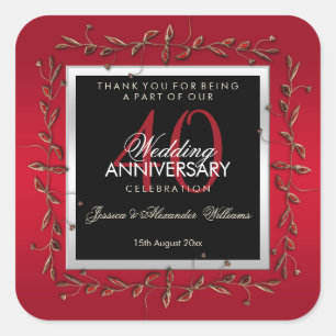 Elegant Ruby Gemstones 40th Wedding Anniversary Square Sticker