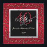 Elegant Ruby Gemstones 40th Wedding Anniversary Square Wall Clock<br><div class="desc">Beautiful, glamourous trendy, modern, romantic and sophisticated clock for couple's 40th wedding anniversary party events. Elegant and glamourous fabulous fortieth anniversary celebration. With a beautiful decorative border frame of pretty ruby gemstones of petals and love hearts, all printed on a stunning ruby red coloured gradient background, your details are in...</div>