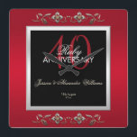 Elegant Ruby Gemstones 40th Wedding Anniversary Square Wall Clock<br><div class="desc">Beautiful, glamourous trendy, modern, romantic and sophisticated clock for couple's 40th wedding anniversary party events. Elegant and glamourous fabulous fortieth anniversary celebration. With a beautiful decorative border frame of pretty ruby gemstones of petals and love flowers, all printed on a stunning ruby red coloured gradient background, your details are in...</div>