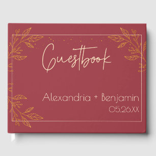 Elegant Ruby & Gold Floral Wedding Guest Book