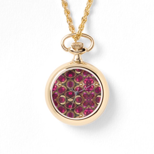 Elegant Ruby Gold Gemstone Pattern Watch (Front)
