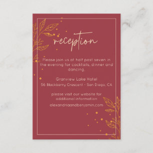 Elegant Ruby Gold Leaf Wedding Reception Enclosure Card