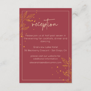 Elegant Ruby Gold Leaf Wedding Reception Enclosure Card