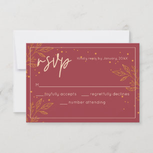 Elegant Ruby & Gold Wedding RSVP Card