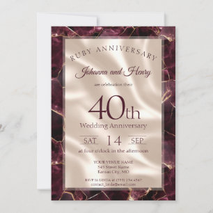 Elegant Ruby Marble 40th Wedding Anniversary Invitation