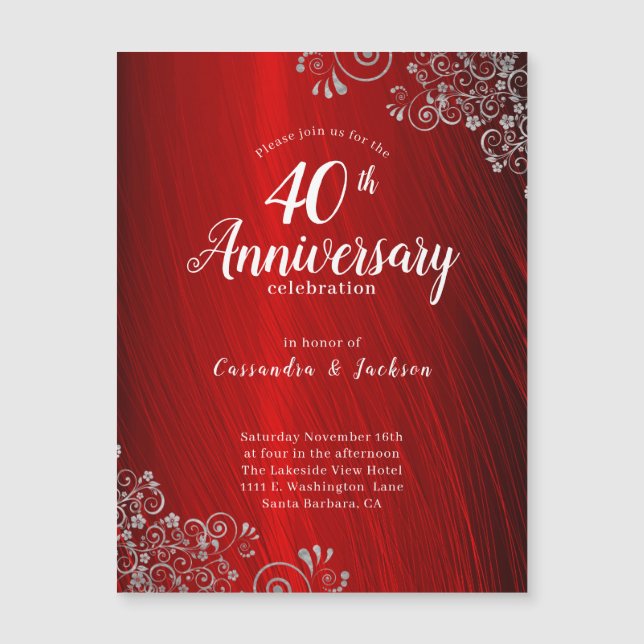 Elegant Ruby Red  40th Anniversary Invitation (Front)