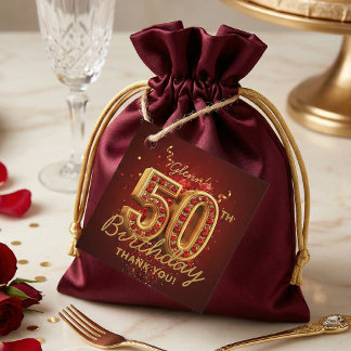 Elegant Ruby Red and Gold 50th Birthday Thank You Favour Tags