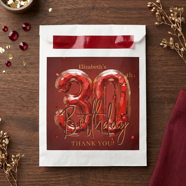 Elegant Ruby Red Gold 30th Birthday Thank You Favour Bags (Creator Uploaded)