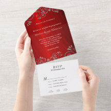 Elegant Ruby Red Grey Swirl Wedding 