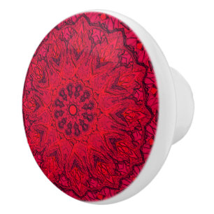 Elegant Ruby Red Intricate Faux Glass Ceramic Knob