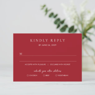 Elegant Ruby Red Modern Wedding RSVP Card