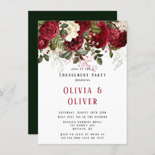 Elegant Ruby Red Peonies Engagement Party Invitation