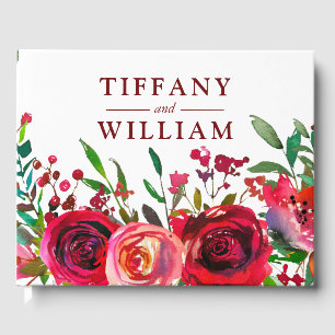 Elegant Ruby Red Roses Burgundy All Occasions Guest Book