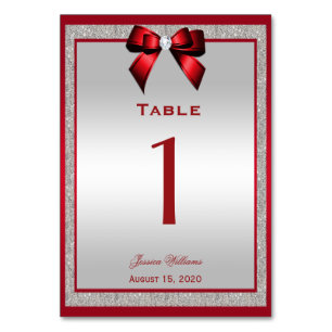 Elegant Ruby Red & Silver Glitter Birthday Table Number
