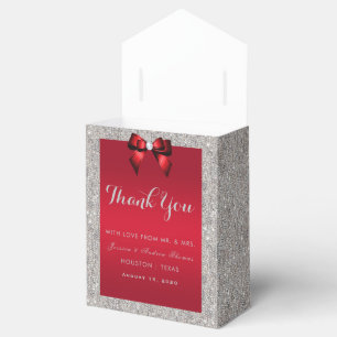Elegant Ruby Red, Silver Glitter Wedding Favour Box