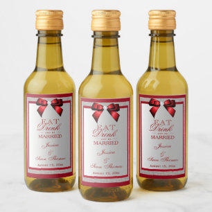 Elegant Ruby Red & Silver Glitter Wedding Mini Wine Label