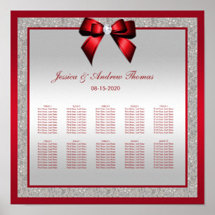 Elegant Ruby Red & Silver Glitter Wedding Poster