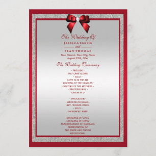 Elegant Ruby Red & Silver Glitter Wedding Programme