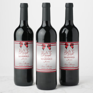 Elegant Ruby Red & Silver Glitter Wedding Wine Label